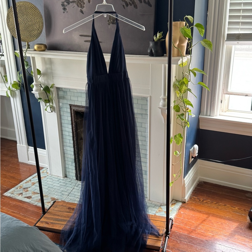 Elegant Navy Blue Halter Gown